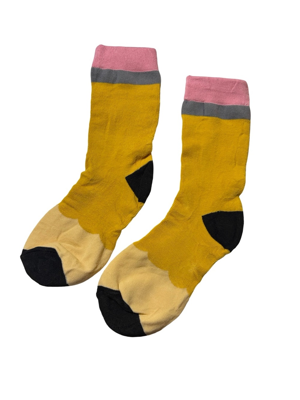 Yellow Pencil Novelty Crew Socks Pink Eraser Teacher Gift Women’s One Size OS - Picture 2 of 2